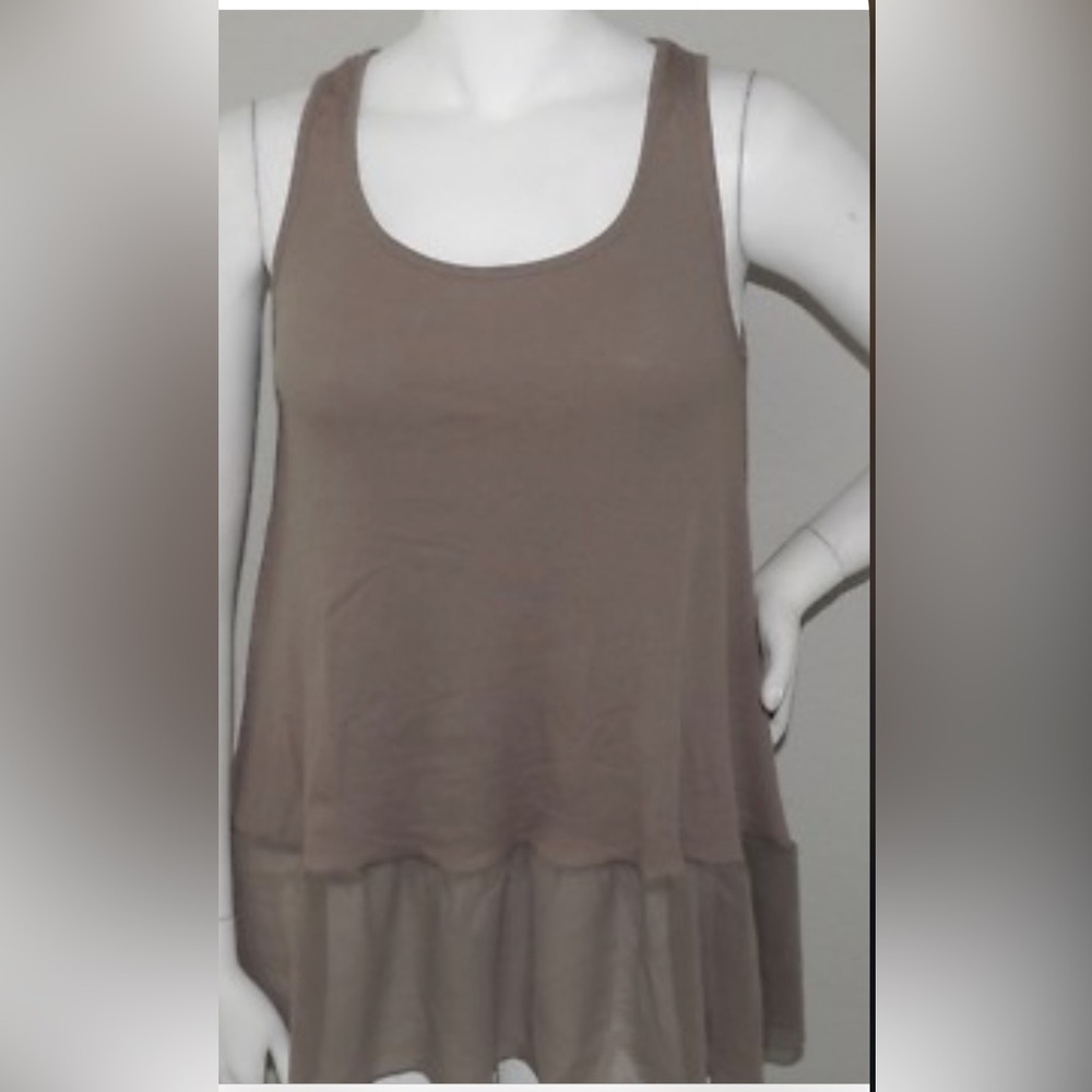 NWT Umgee Stretch Swing Ruffle Hem Mocha Brown Tunic Tank Top. Size 2XL